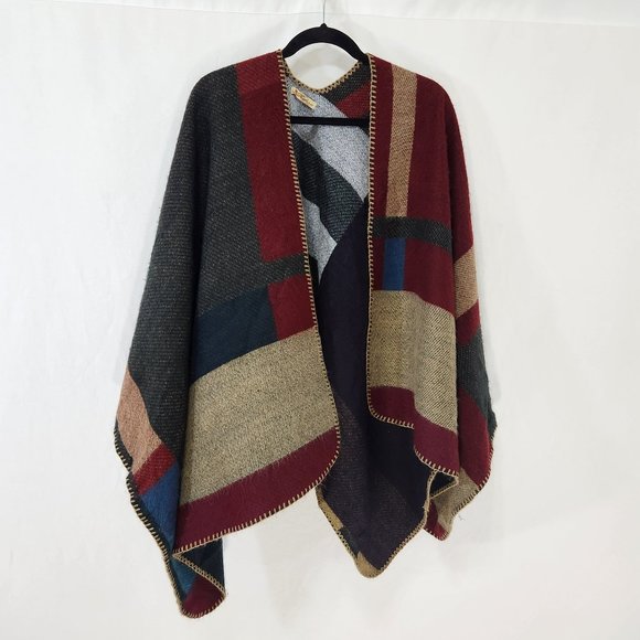 rockin by reba Jackets & Blazers - Rockin' By REBA Oversized Blanket Poncho Shawl Cape Plaid Multicolor Exc. Cond.